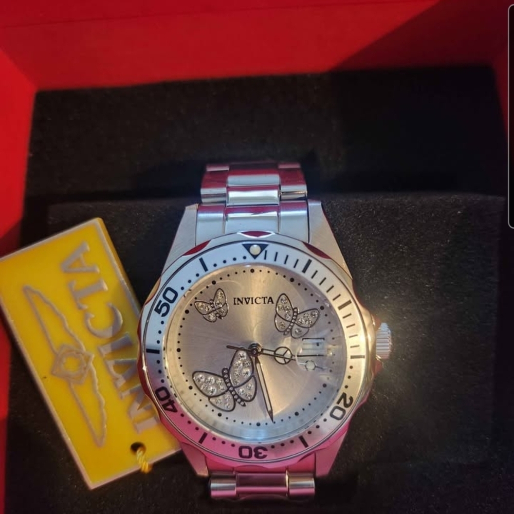 Invicta Silver Watch with Butterfly Accents